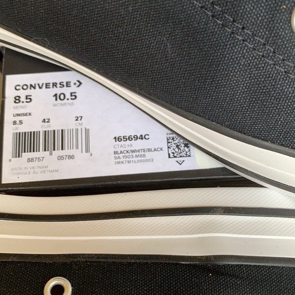 CONVERSE CTAS HI BLACK/WHITE/BLACK MENS - Picture 12 of 13